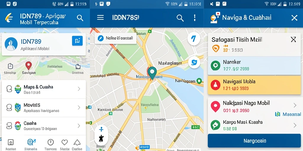 Antarmuka aplikasi IDN789 yang user-friendly untuk navigasi mobil.